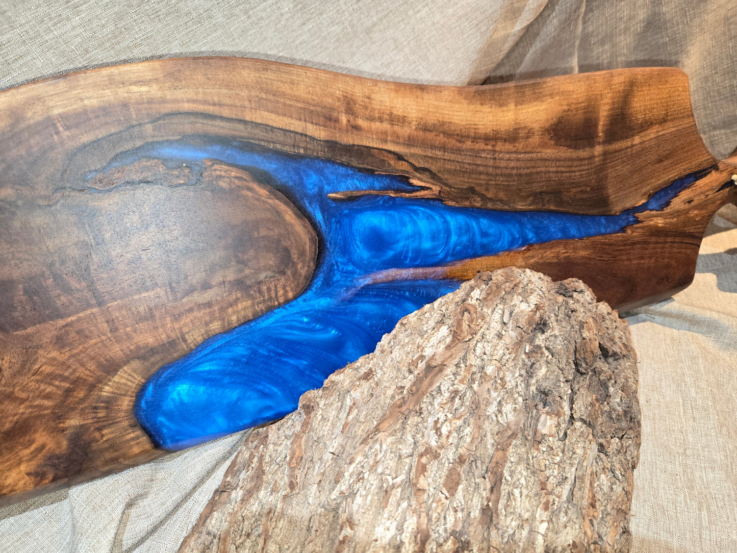 33" Black Walnut Charcuterie Board with sea blue epoxy