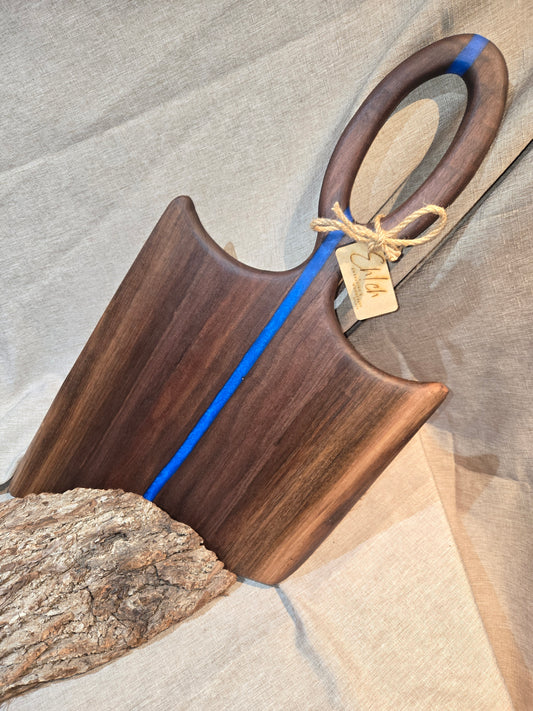 25" Black Walnut Charcuterie Board with sea blue epoxy