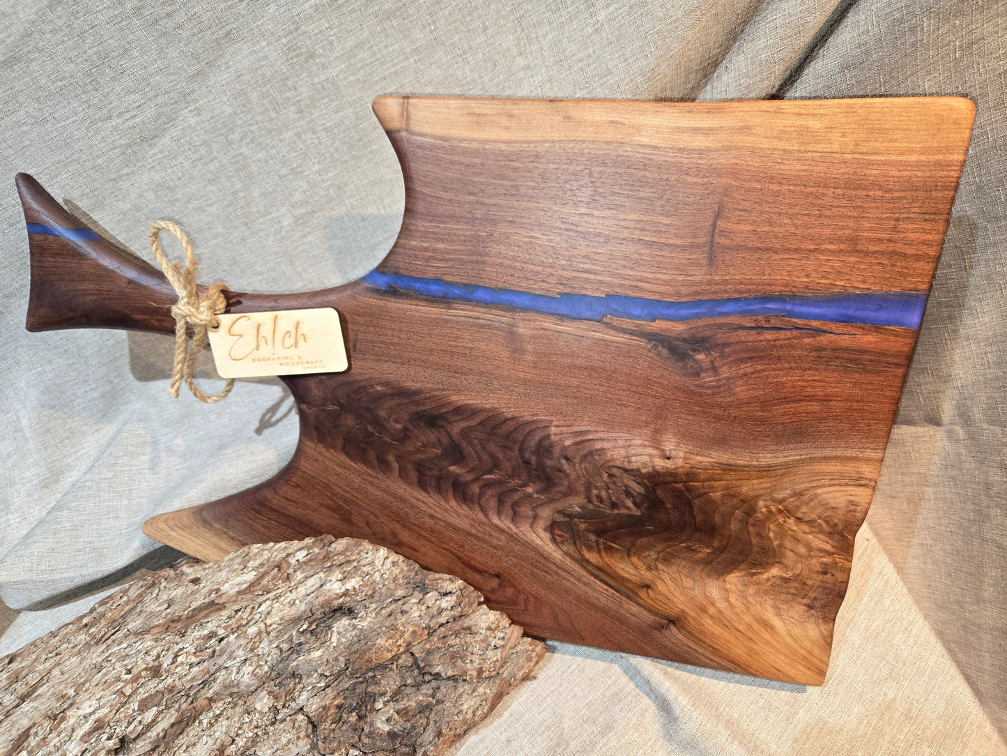 19-1/2" Black Walnut Charcuterie Board with sapphire blue epoxy