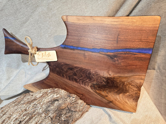 19-1/2" Black Walnut Charcuterie Board with sapphire blue epoxy