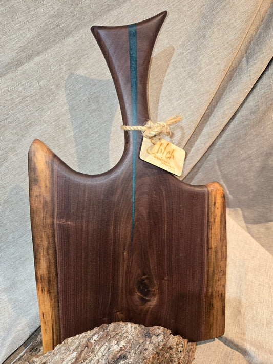 18" Black Walnut Charcuterie Board with jade green epoxy