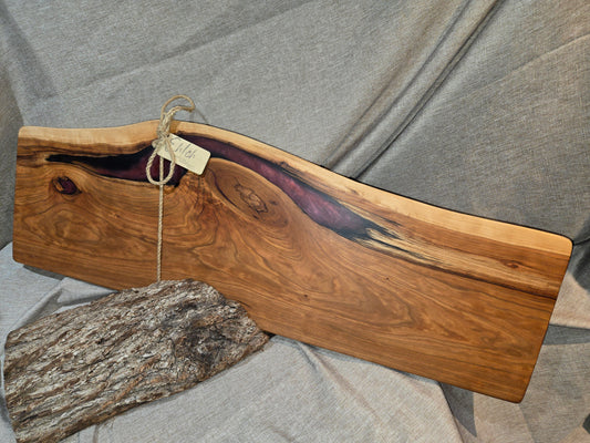 32-1/2" Black Cherry Charcuterie Board with cranberry red epoxy