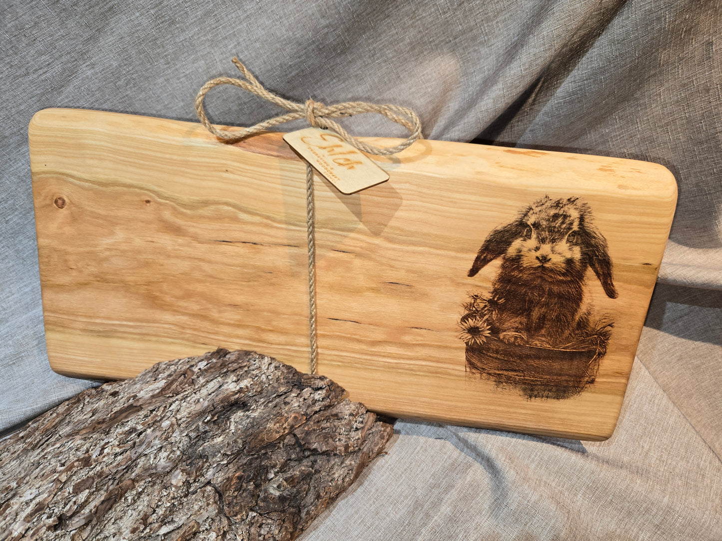 Live Edge Charcuterie Board w Rustic Bunny Engraving