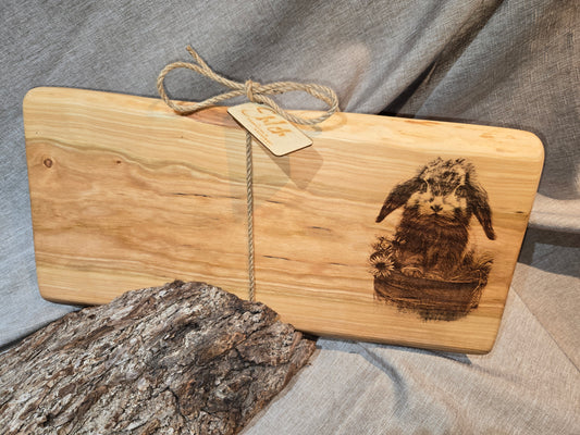 Live Edge Charcuterie Board w Rustic Bunny Engraving