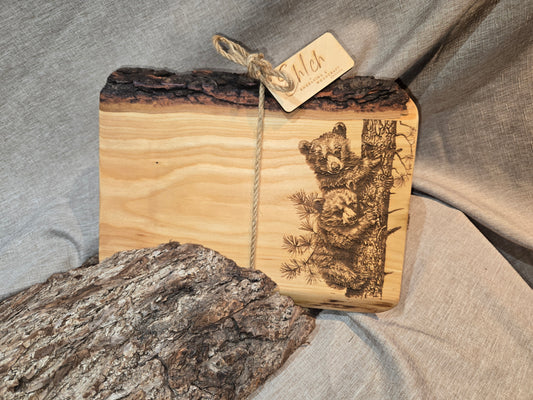 11" Black Cherry Charcuterie Board with bear engraving